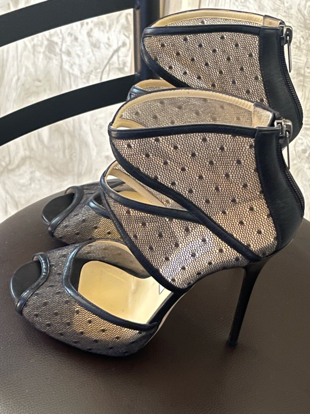 Jimmy Choo Black Polka Dot Lace Mesh
Platform Heels Size 37 EU